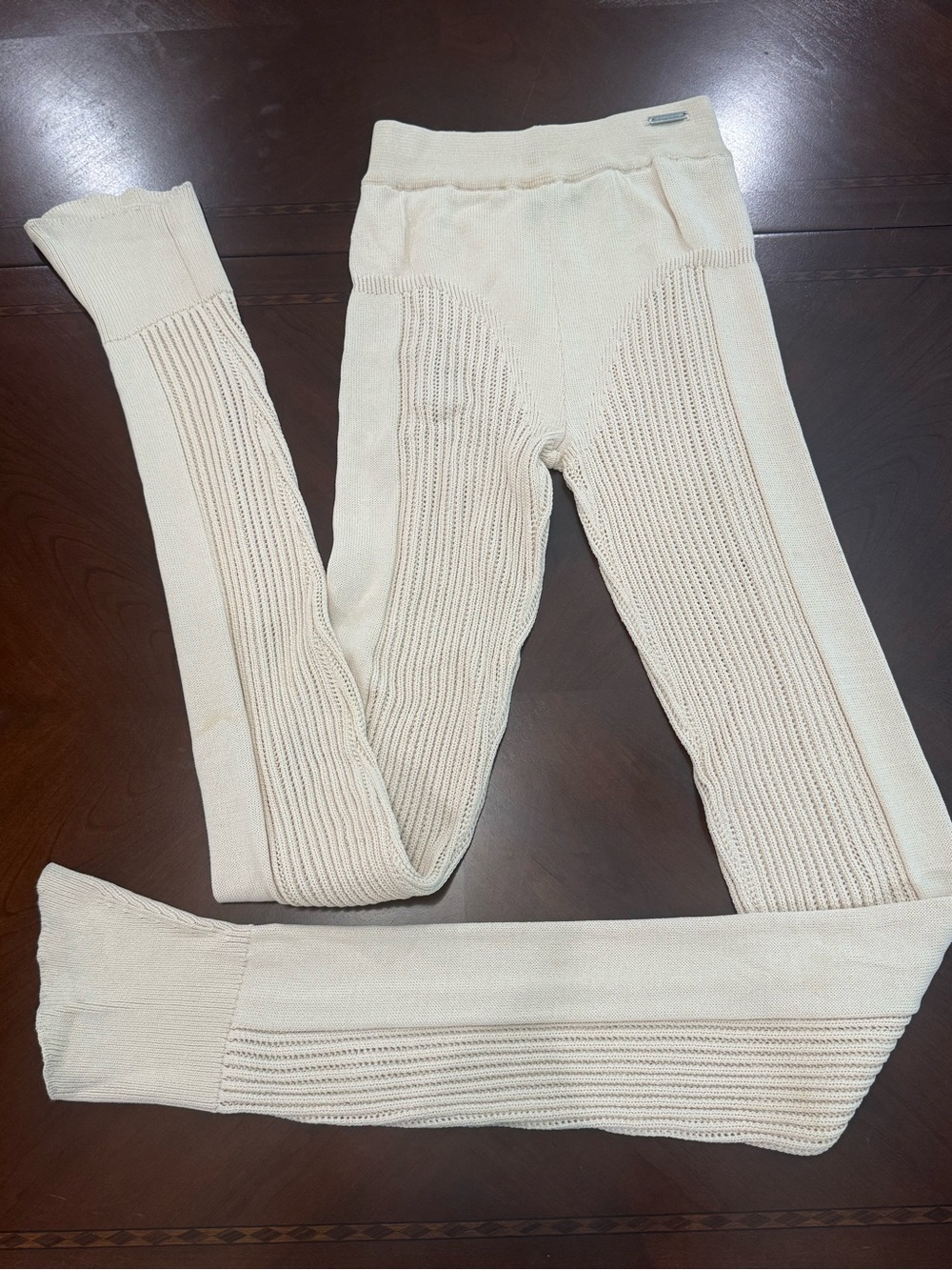 Manière De Voir Cream Ribbed Knit Swim Coverup Leggings